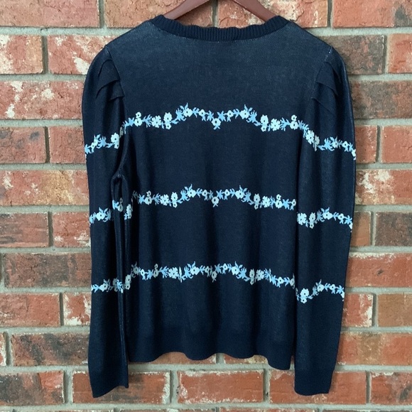 LOFT Navy Floral Scallop Neck Sweater - Picture 7 of 9